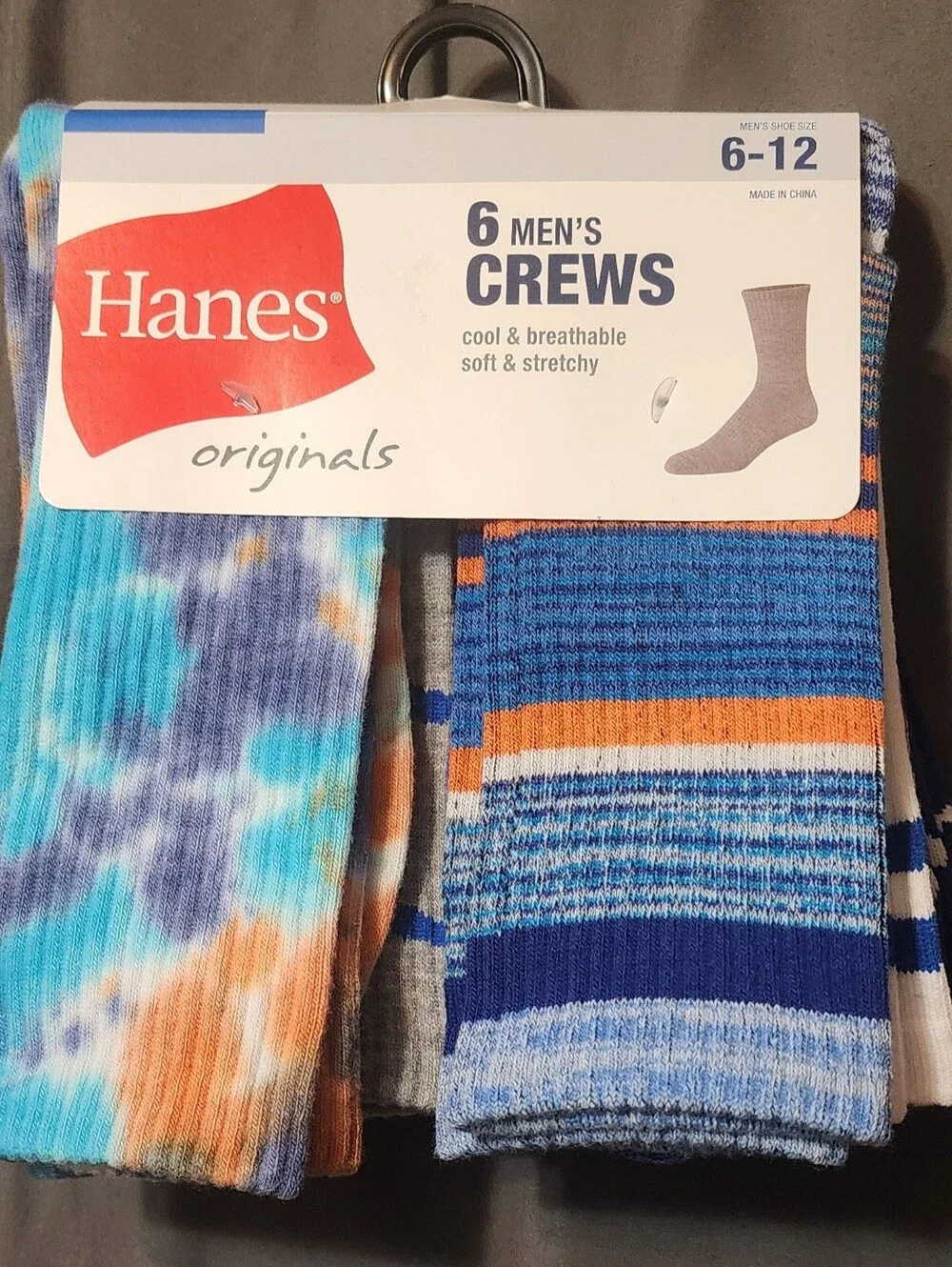 Hanes Men's Crew Socks - Blue, Orange & Gray Assorted (6 Pack)